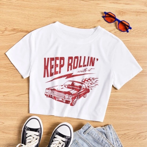 SHEIN Tops - SHEIN ‘keep rollin with it’ cropped t-shirt